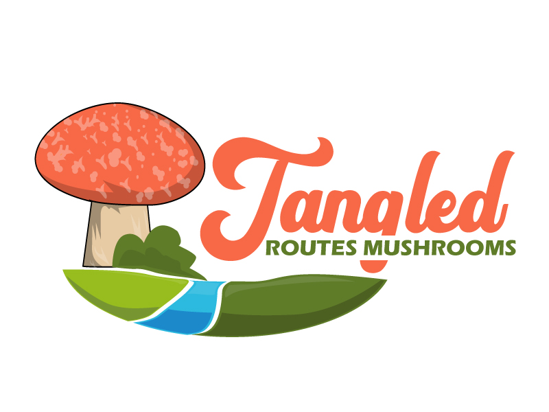Tangled Routes Mushrooms logo design by ElonStark