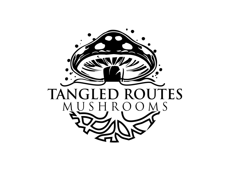 Tangled Routes Mushrooms logo design by stark