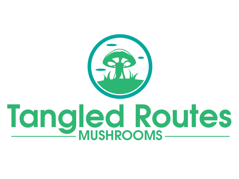 Tangled Routes Mushrooms logo design by ElonStark