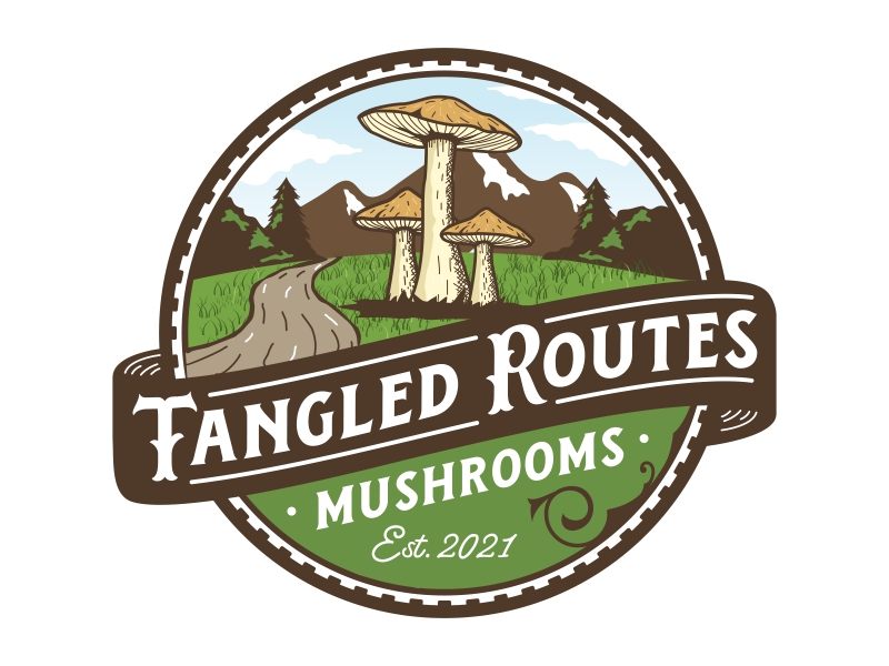 Tangled Routes Mushrooms logo design by Alfatih05