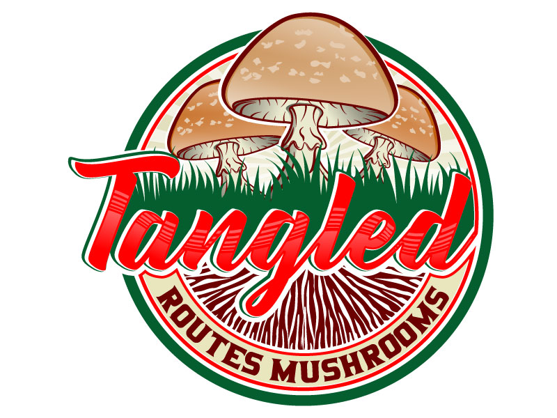 Tangled Routes Mushrooms logo design by Suvendu