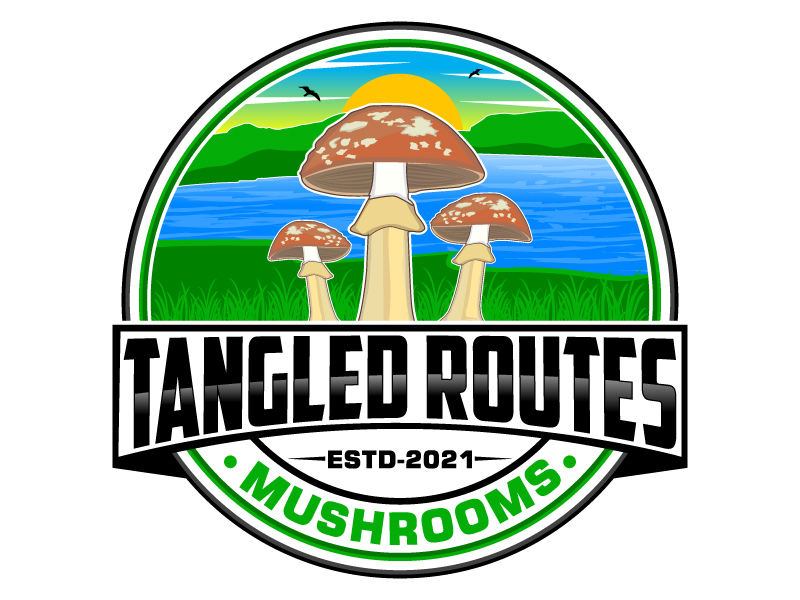 Tangled Routes Mushrooms logo design by Suvendu