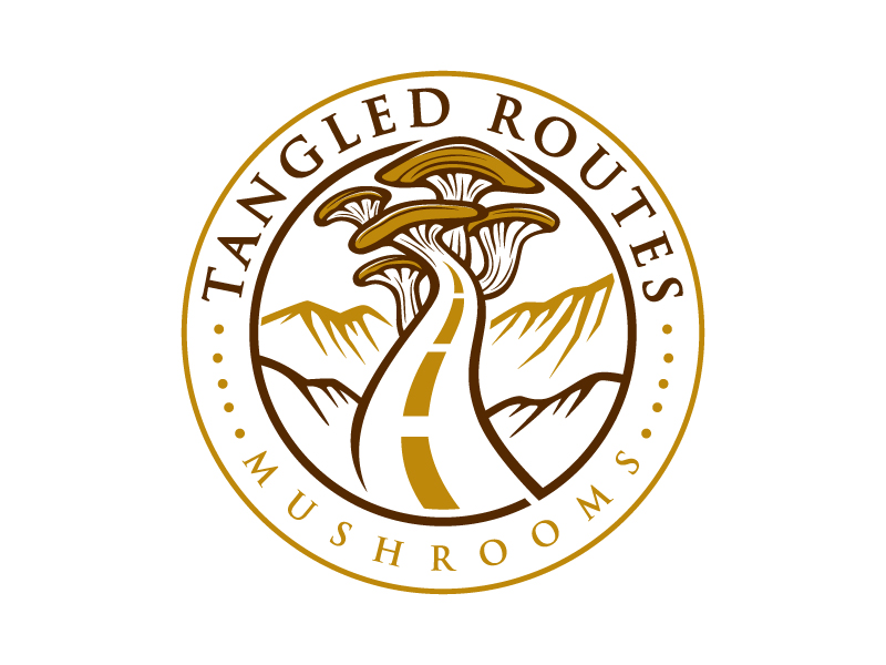 Tangled Routes Mushrooms logo design by MonkDesign