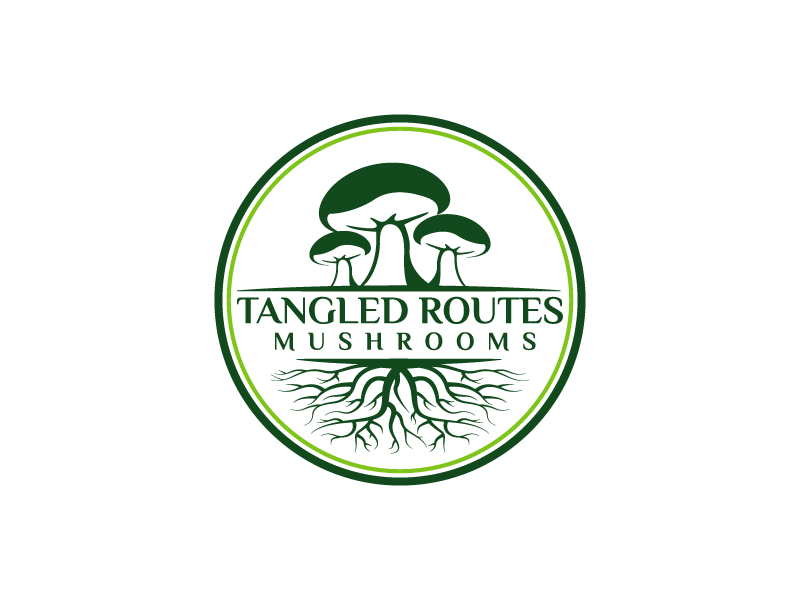 Tangled Routes Mushrooms logo design by Kirito