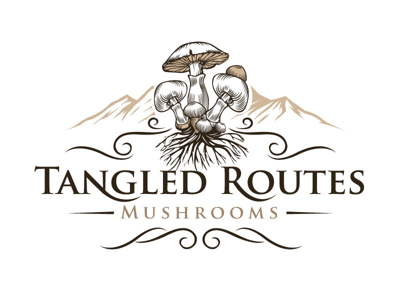 Tangled Routes Mushrooms logo design by REDCROW