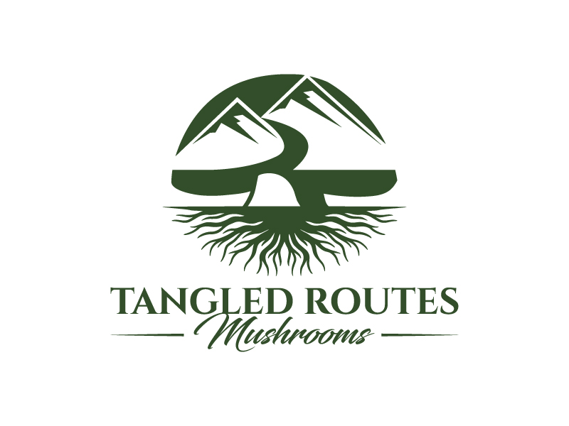 Tangled Routes Mushrooms logo design by yondi