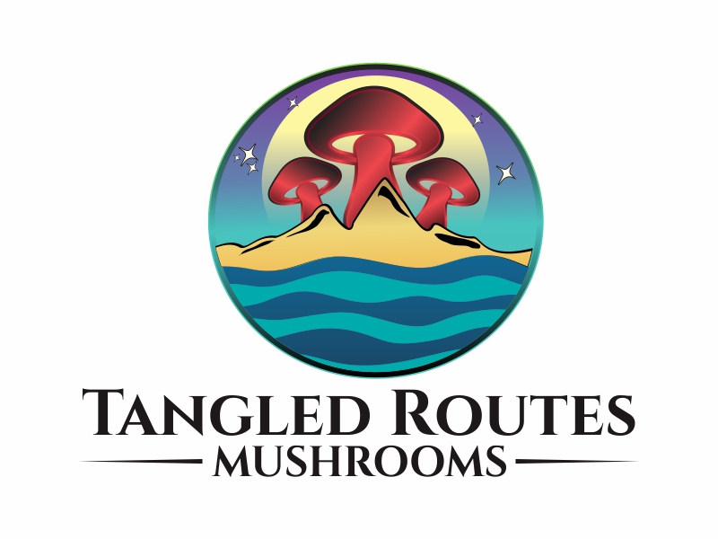 Tangled Routes Mushrooms logo design by Greenlight