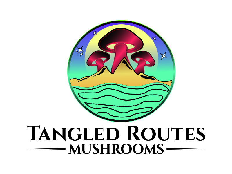 Tangled Routes Mushrooms logo design by Greenlight