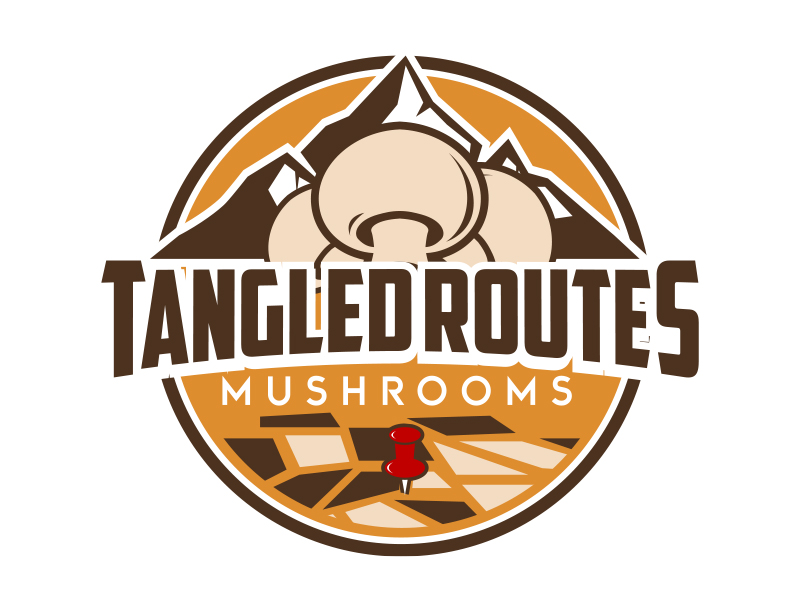 Tangled Routes Mushrooms logo design by MarkindDesign
