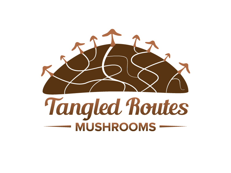 Tangled Routes Mushrooms logo design by pollo