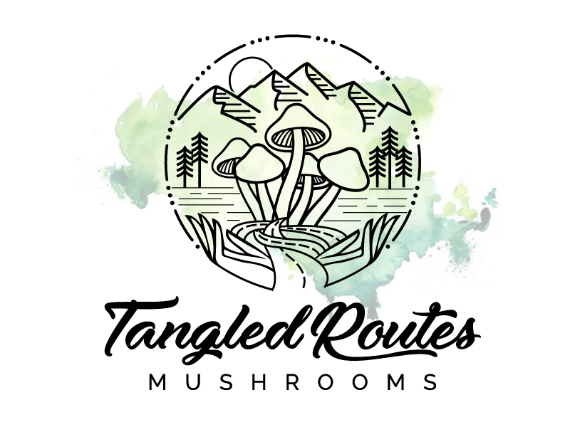 Tangled Routes Mushrooms logo design by jaize
