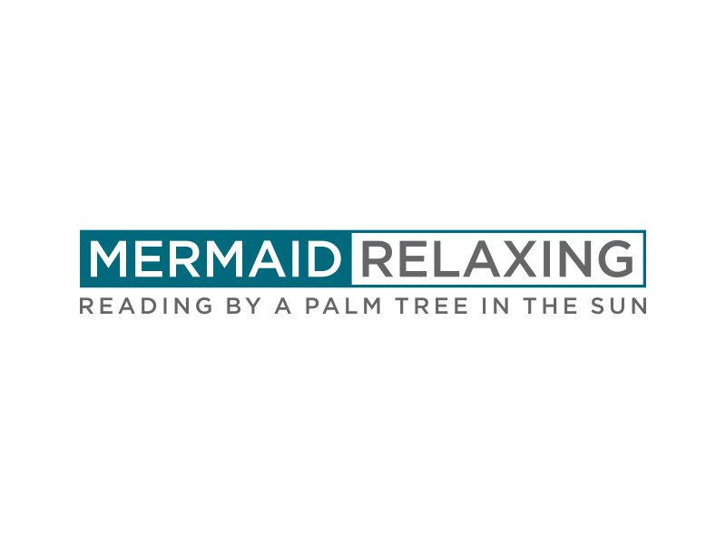 mermaid relaxing, reading by a palm tree in the sun logo design by dewipadi