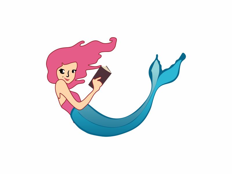 mermaid relaxing, reading by a palm tree in the sun logo design by kanal