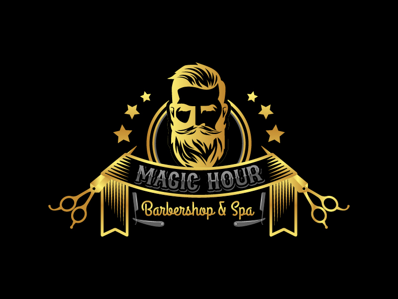 Magic Hour Barbershop & Spa logo design by Koushik