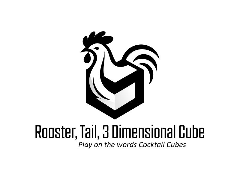 Rooster, Tail, 3 Dimensional Cube - Play on the words Cocktail Cubes logo design by Gwerth