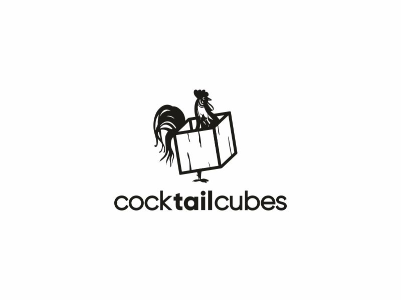 Rooster, Tail, 3 Dimensional Cube - Play on the words Cocktail Cubes logo design by ramapea