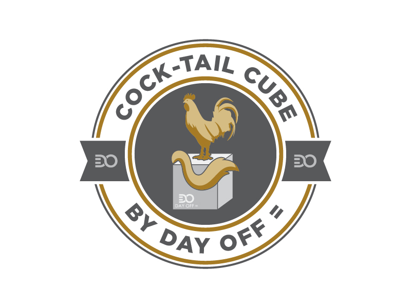 Rooster, Tail, 3 Dimensional Cube - Play on the words Cocktail Cubes logo design by sakarep