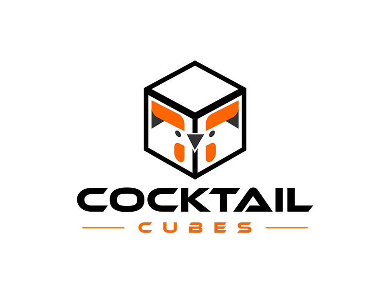 Rooster, Tail, 3 Dimensional Cube - Play on the words Cocktail Cubes logo design by shernievz