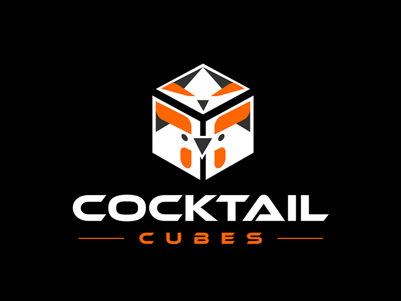 Rooster, Tail, 3 Dimensional Cube - Play on the words Cocktail Cubes logo design by shernievz