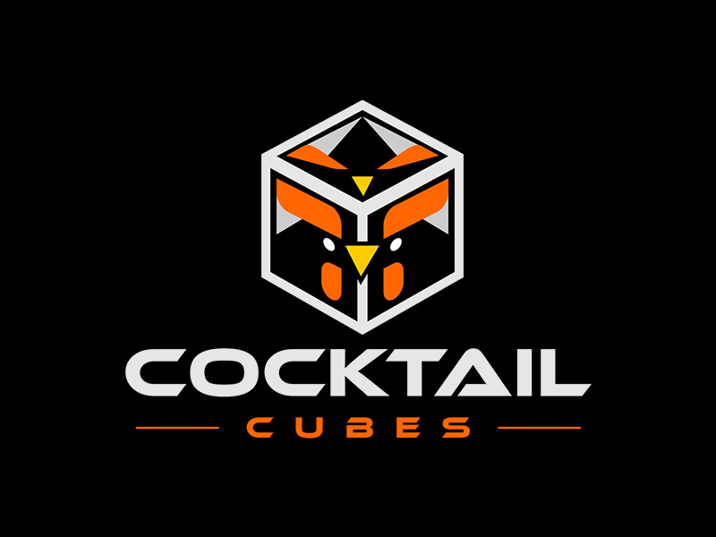 Rooster, Tail, 3 Dimensional Cube - Play on the words Cocktail Cubes logo design by shernievz