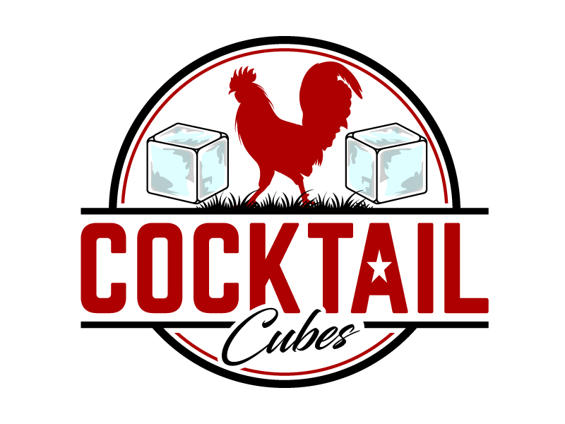 Rooster, Tail, 3 Dimensional Cube - Play on the words Cocktail Cubes logo design by Gilate