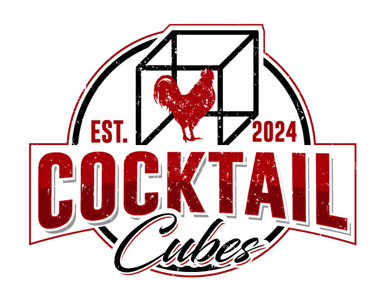 Rooster, Tail, 3 Dimensional Cube - Play on the words Cocktail Cubes logo design by Gilate