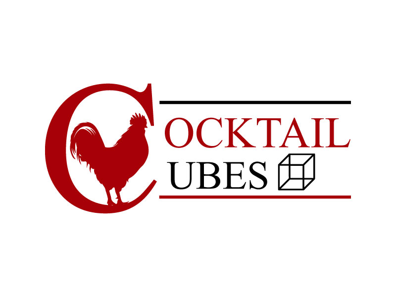 Rooster, Tail, 3 Dimensional Cube - Play on the words Cocktail Cubes logo design by Gilate