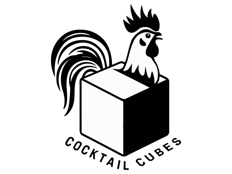 Rooster, Tail, 3 Dimensional Cube - Play on the words Cocktail Cubes logo design by Crushboysourav