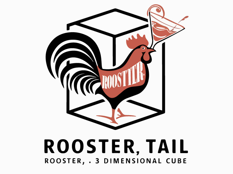 Rooster, Tail, 3 Dimensional Cube - Play on the words Cocktail Cubes logo design by Rahul Biswas