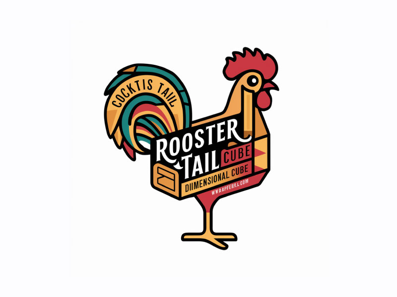 Rooster, Tail, 3 Dimensional Cube - Play on the words Cocktail Cubes logo design by Crushboysourav