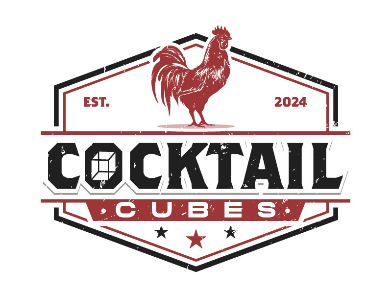 Rooster, Tail, 3 Dimensional Cube - Play on the words Cocktail Cubes logo design by Gilate