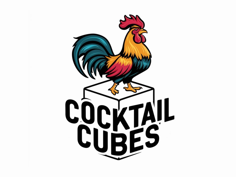 Rooster, Tail, 3 Dimensional Cube - Play on the words Cocktail Cubes logo design by ruki