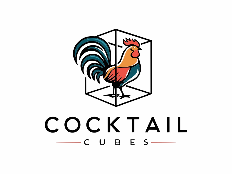 Rooster, Tail, 3 Dimensional Cube - Play on the words Cocktail Cubes logo design by ruki