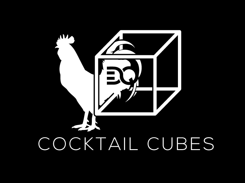 Rooster, Tail, 3 Dimensional Cube - Play on the words Cocktail Cubes logo design by DreamLogoDesign