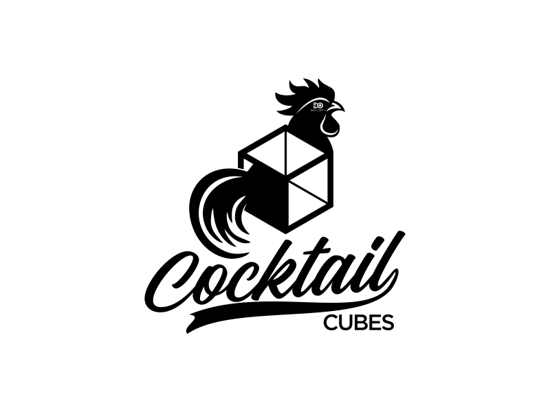 Rooster, Tail, 3 Dimensional Cube - Play on the words Cocktail Cubes logo design by brandshark