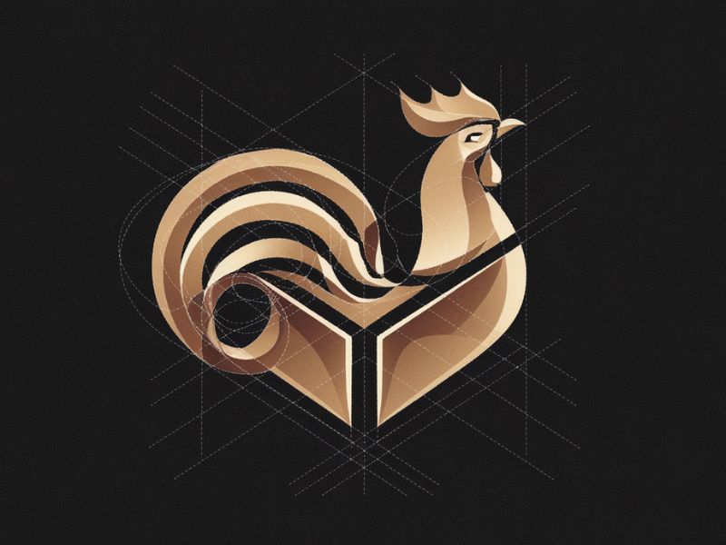 Rooster, Tail, 3 Dimensional Cube - Play on the words Cocktail Cubes logo design by Octavino Arianto