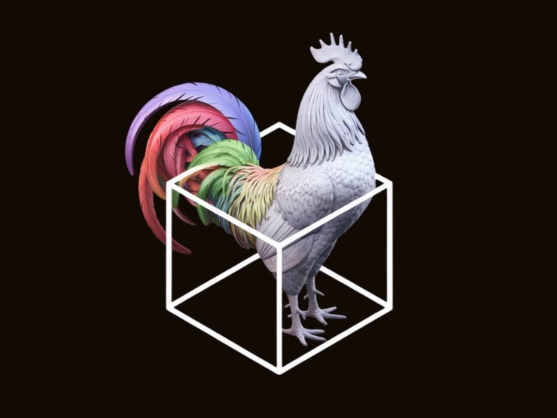 Rooster, Tail, 3 Dimensional Cube - Play on the words Cocktail Cubes logo design by Octavino Arianto