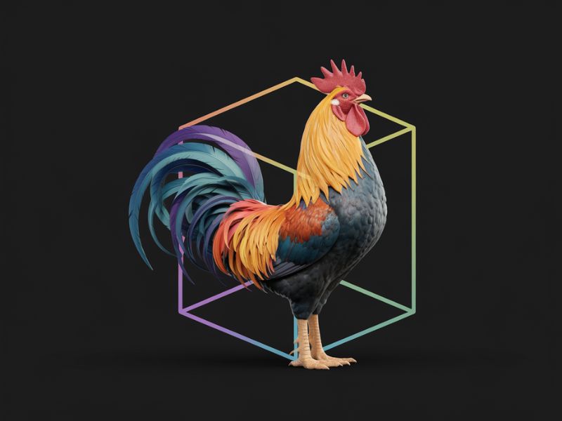 Rooster, Tail, 3 Dimensional Cube - Play on the words Cocktail Cubes logo design by Octavino Arianto