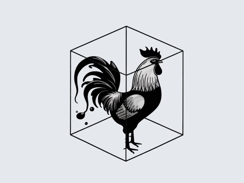 Rooster, Tail, 3 Dimensional Cube - Play on the words Cocktail Cubes logo design by Octavino Arianto