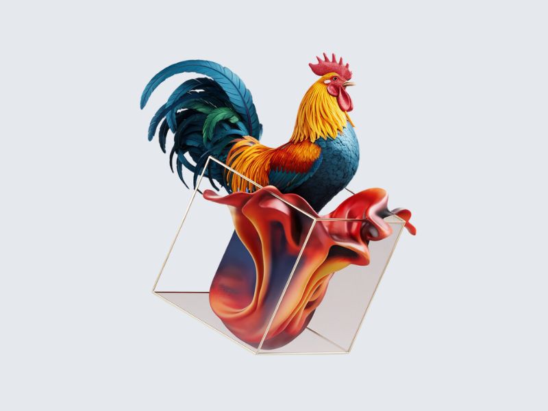 Rooster, Tail, 3 Dimensional Cube - Play on the words Cocktail Cubes logo design by Octavino Arianto