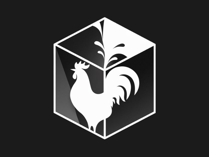 Rooster, Tail, 3 Dimensional Cube - Play on the words Cocktail Cubes logo design by Octavino Arianto