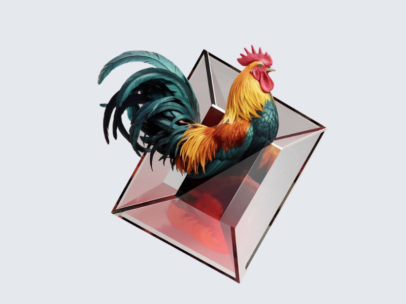 Rooster, Tail, 3 Dimensional Cube - Play on the words Cocktail Cubes logo design by Octavino Arianto