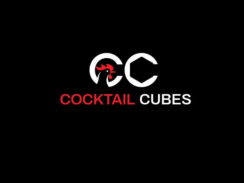 Rooster, Tail, 3 Dimensional Cube - Play on the words Cocktail Cubes logo design by subho88