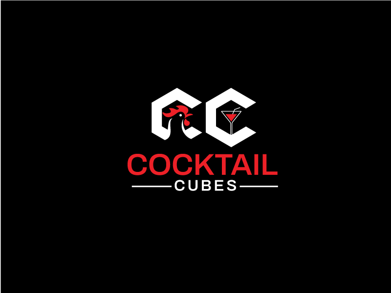 Rooster, Tail, 3 Dimensional Cube - Play on the words Cocktail Cubes logo design by subho88