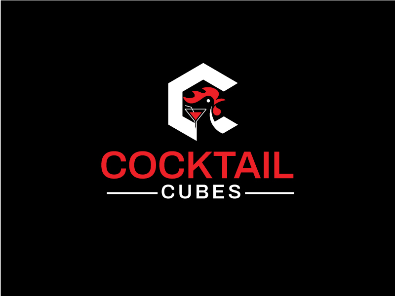 Rooster, Tail, 3 Dimensional Cube - Play on the words Cocktail Cubes logo design by subho88