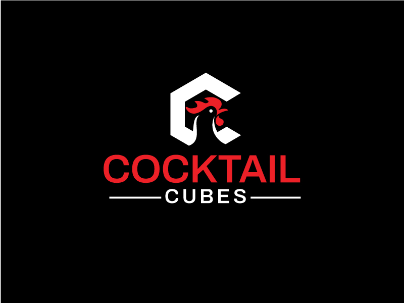 Rooster, Tail, 3 Dimensional Cube - Play on the words Cocktail Cubes logo design by subho88