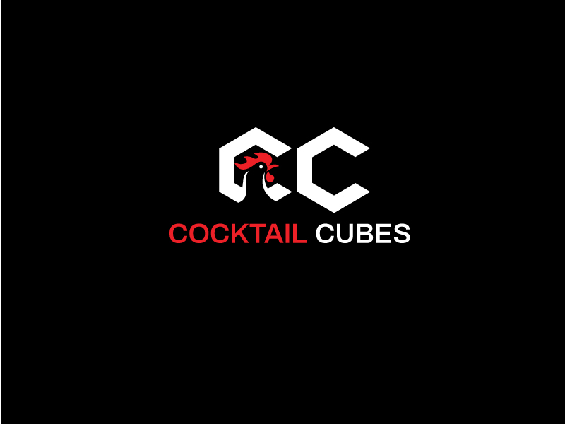 Rooster, Tail, 3 Dimensional Cube - Play on the words Cocktail Cubes logo design by subho88