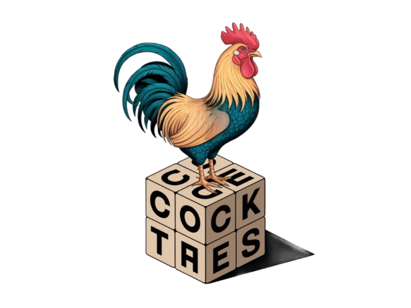 Rooster, Tail, 3 Dimensional Cube - Play on the words Cocktail Cubes logo design by Charii