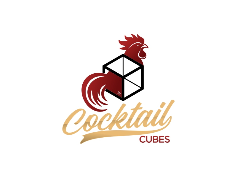 Rooster, Tail, 3 Dimensional Cube - Play on the words Cocktail Cubes