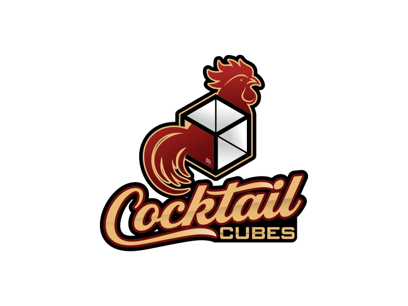 Rooster, Tail, 3 Dimensional Cube - Play on the words Cocktail Cubes logo design by brandshark